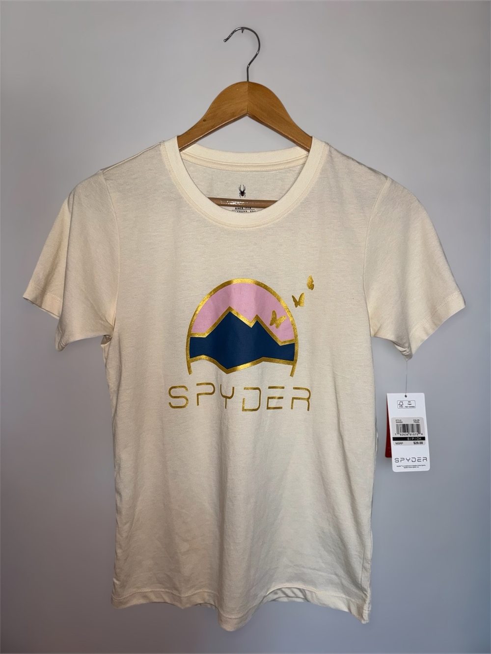 New Spyder Cream Short-Sleeve Tee with Pink & Navy Graphic